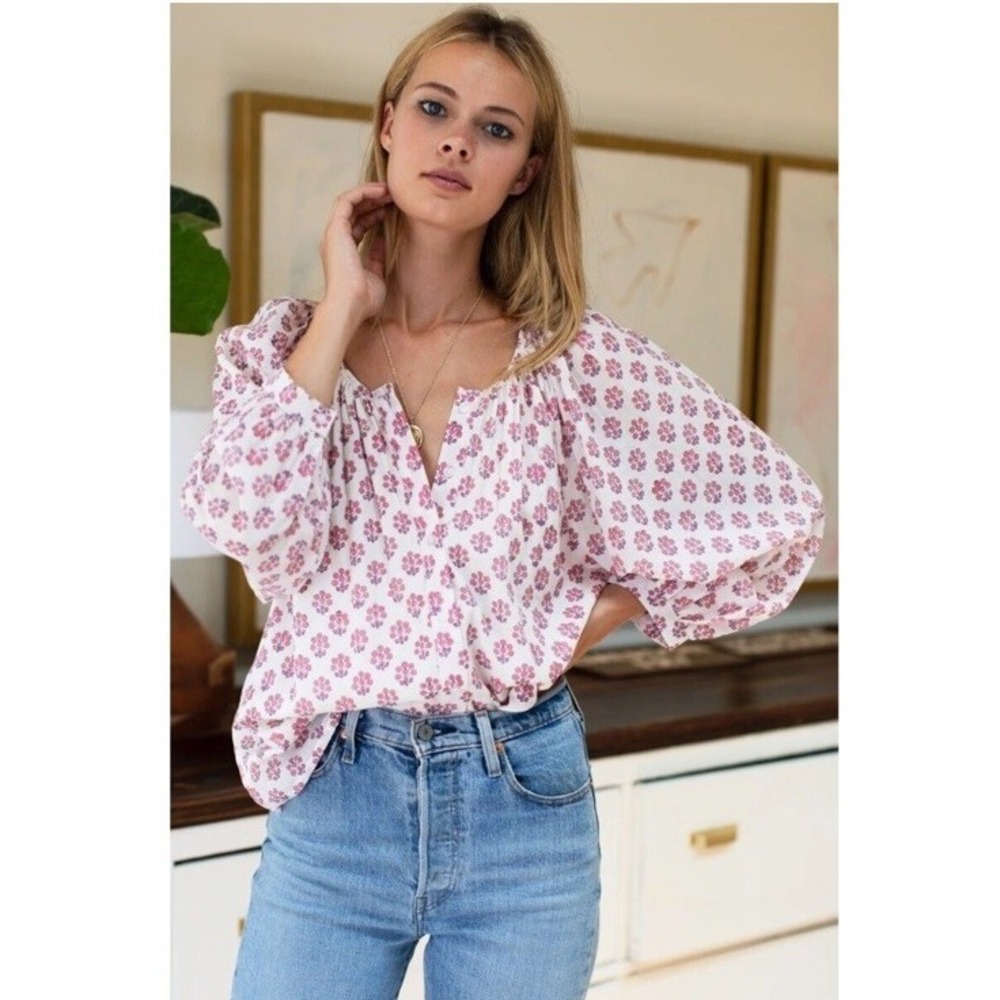 Emerson Fry Olympia Shirt Pink Marigolds India Collection Blouse Womens‎ L